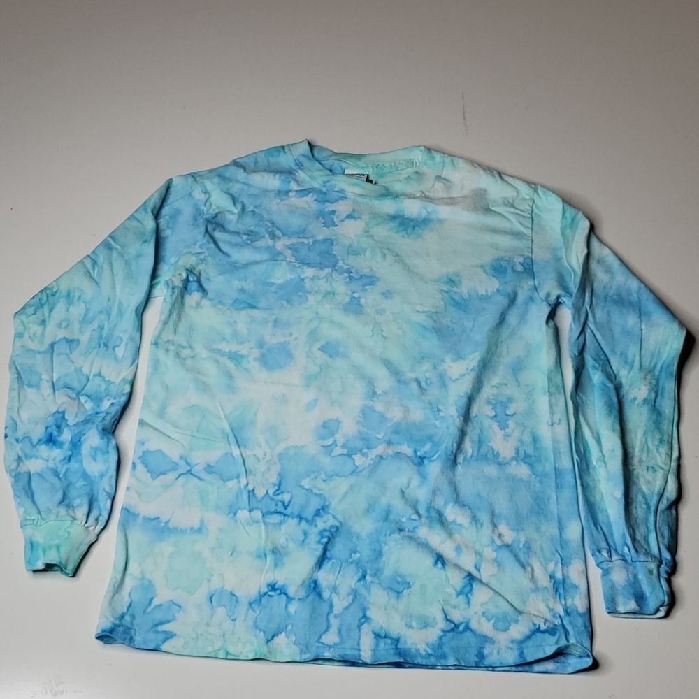 NEW LIGHT BLUE & MINT GREEN TIE DYE LONG SLEEVE GILDAN TSHIRT S SMALL NWT